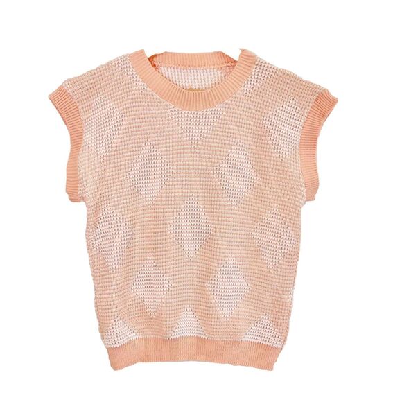 Vintage Sweater Pullover Cap Sleeve Vest Peach Diamond Sparkly S/M - Picture 1 of 10